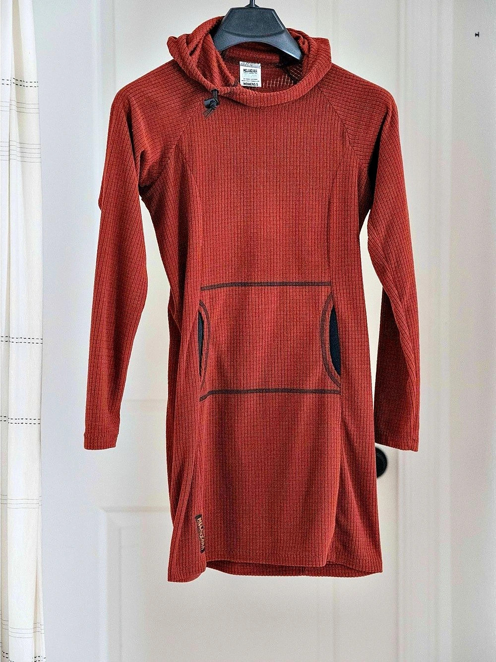 Melanzana Micro Grid Dress V2 Hooded Dress- Small- Canyon Red- Like New